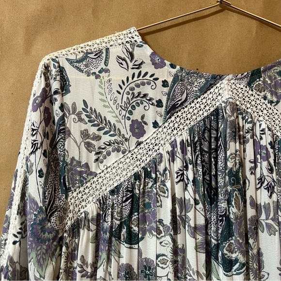 Free People | Rain Or Shine Lace Up Mini Dress Popover Floral Paisley Size XS - Picture 14 of 16